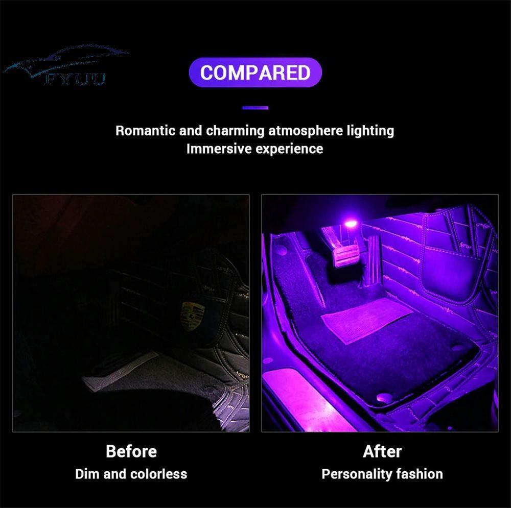 4 Pcs Ice Blue LED Foot Light 12V Car Interior Ambient Lamp Decorative Lights