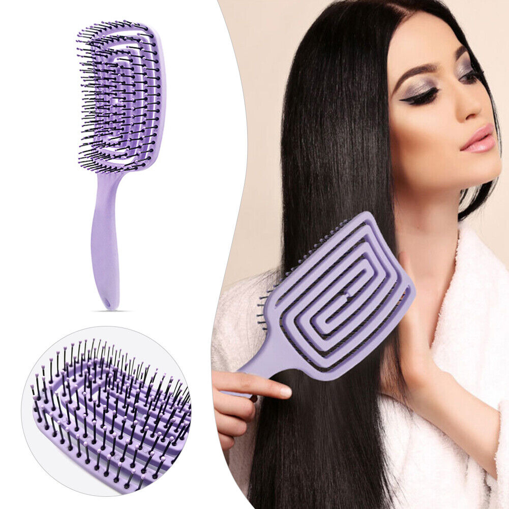 Hollow Mosquito Coil Large Curved Hair Comb Scalp Massage Brush (Purple)