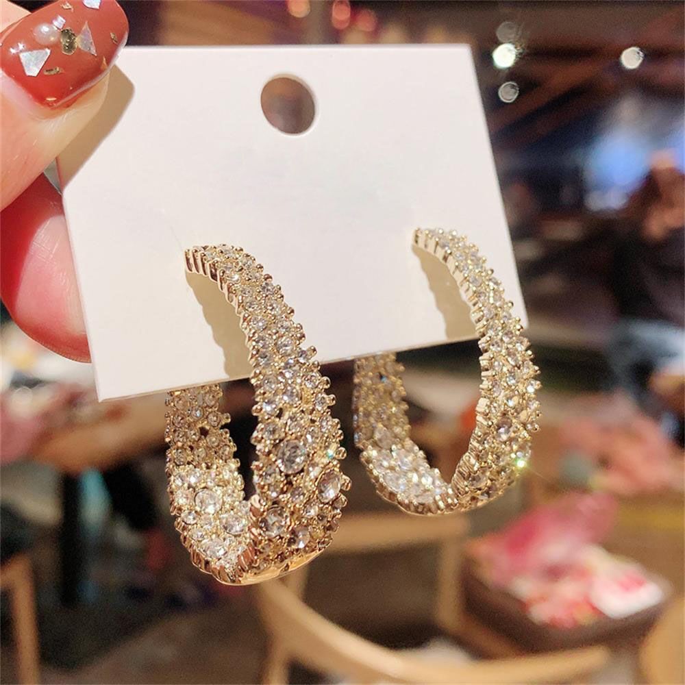 Jewelry Shinning Luxury Earrings Full Crystal Hoop Earrings Hoop Dangle Stud