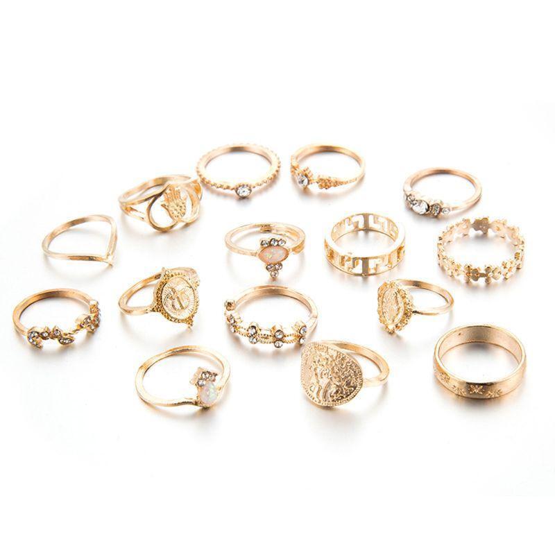 15x Fashion Opal Religious Coin Diamonds Finger Ring Jewelry Set for Daily Wear