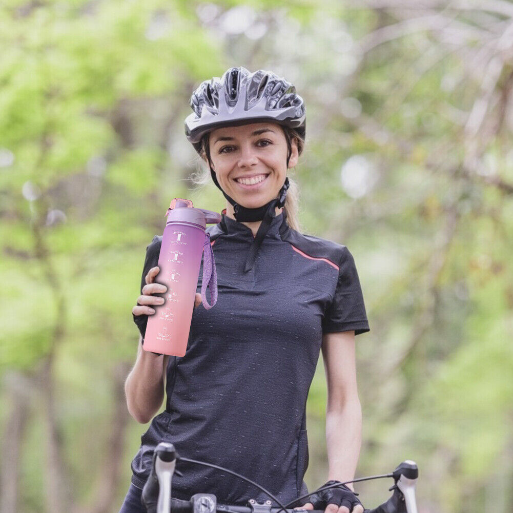 1000ml Sports Water Bottle with Time Marker Outdoor Fitness Cups (Purple)