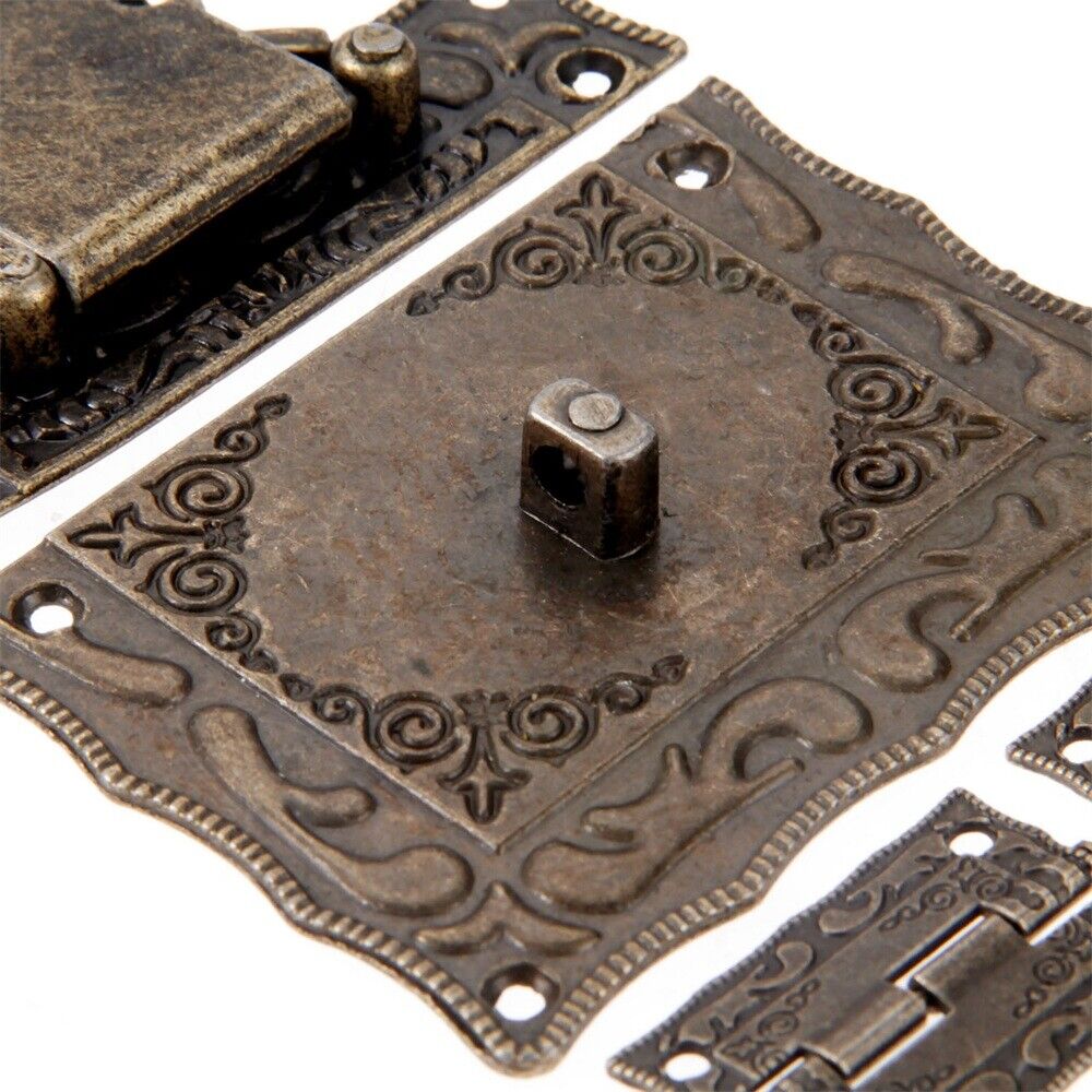 Rectangle Carved Flower Box Latch Hasp Buckle Toggle Clasp Hook & Hinge Hardware