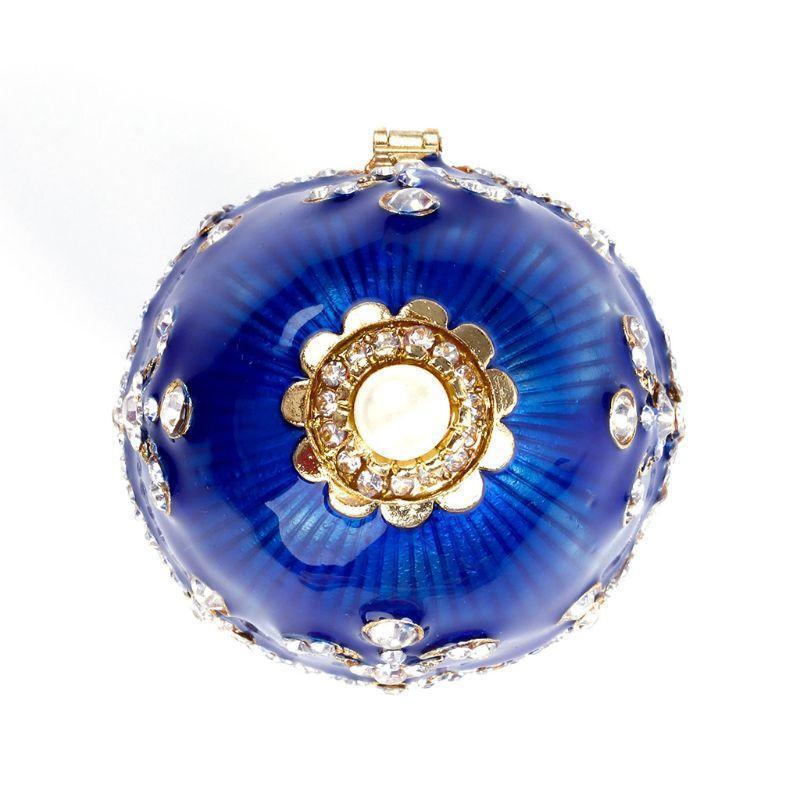 Jewelry Organizer Hand Painted Enameled Faberge Egg Jewelry Trinket Box Blue