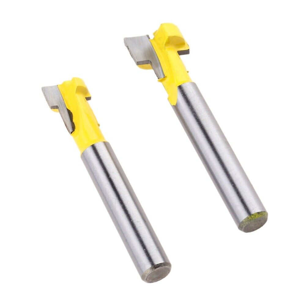 2Pcs 1/4" T-Slot Straight Router Bit Set Mortise/Template Wood Track Cutter Tool