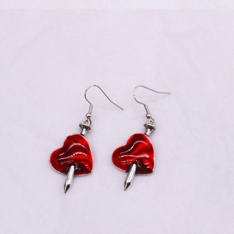 Red Dripping Oil My Heart is Hurt Heart-shaped Weird Earrings Halloween Party