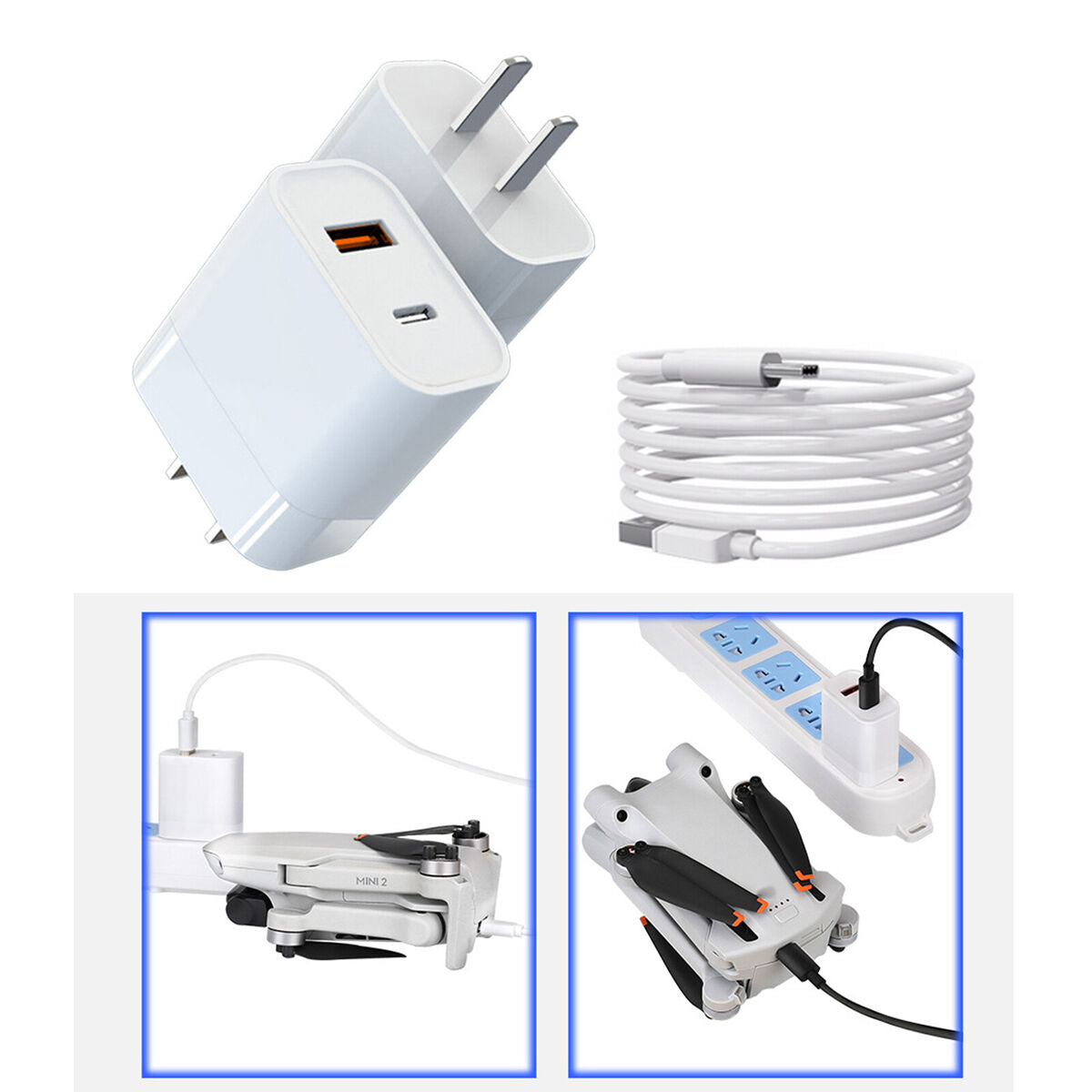 30W USB to Type-C Dual Port Fast Charger Parts for DJI Mini 2/Min 3 Pro Parts A2