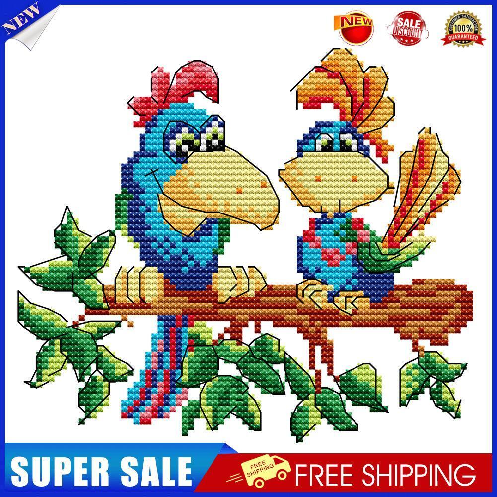 Parrots Cotton Cross Stitch 14CT Stamped Manual DIY Embroidery Kits (DA457)