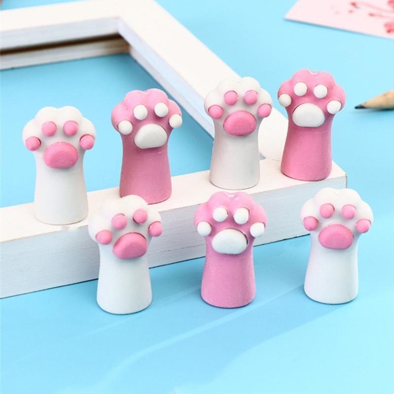 Set of 3Pcs Cartoon Kitten Paw Eraser Decorative Pen Caps Easy Erasing Non-toxic