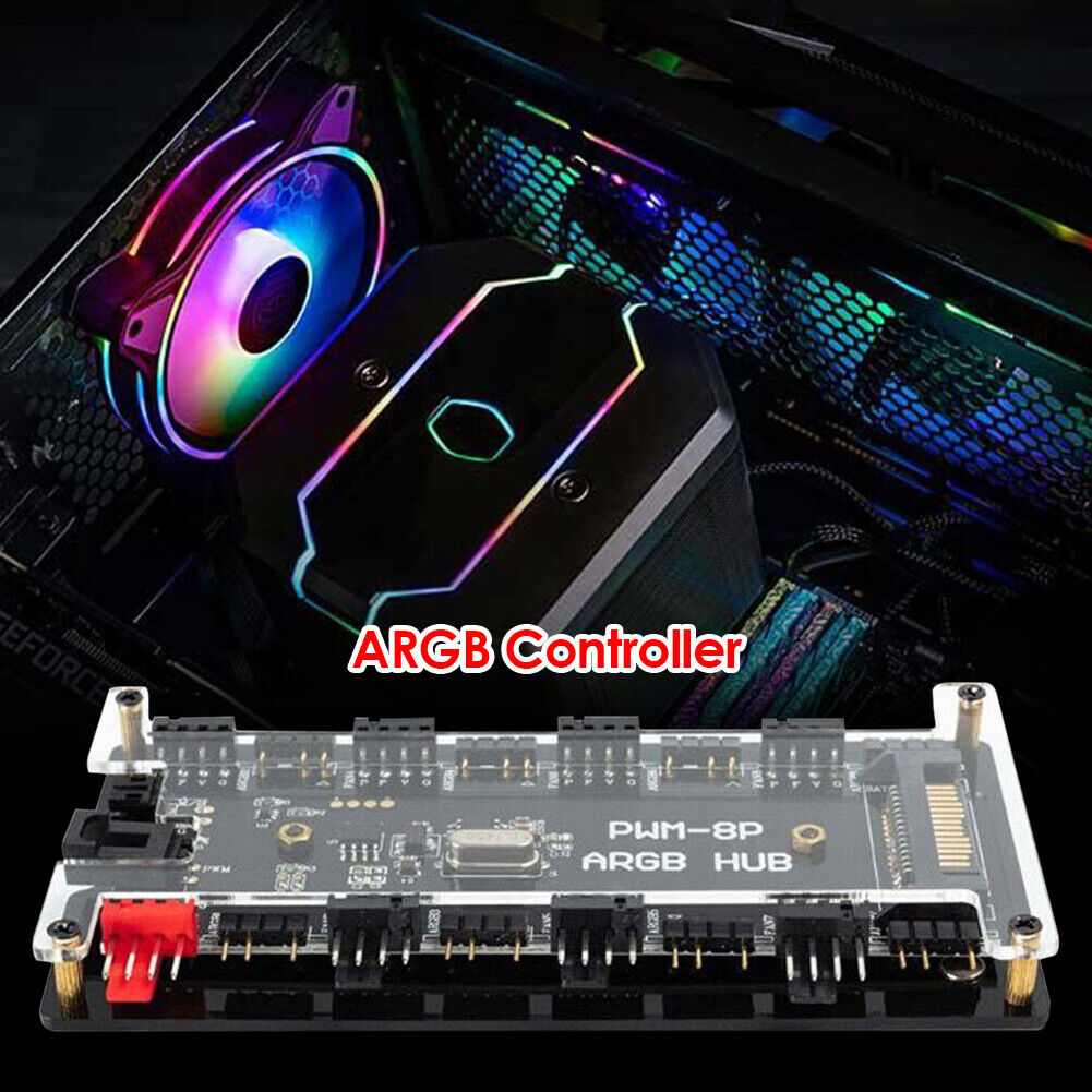 Remote Control PWM Fan Hub 8 Port 4-Pin PWM Fan 1 to 8 3-Pin ARGB LED Hub