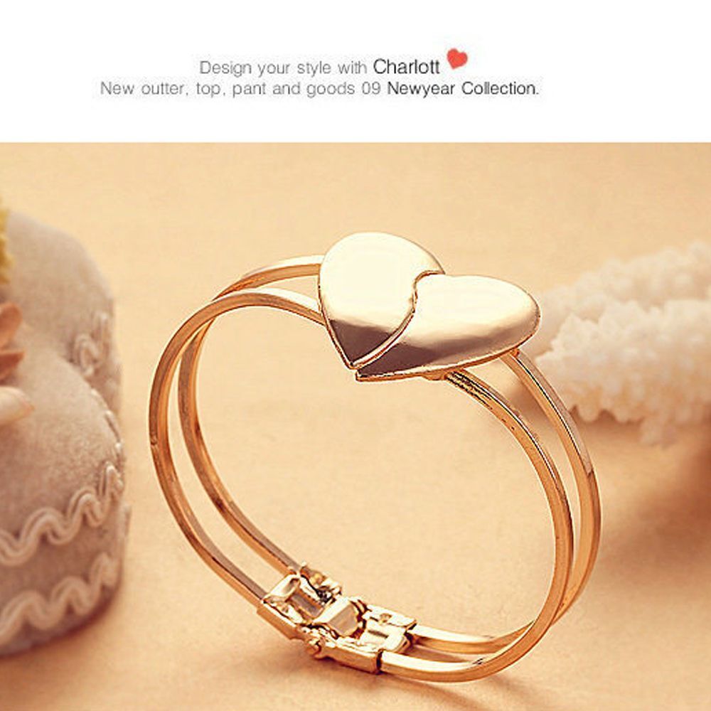 Bangle Cuff Alloy Bling Couple Double Layer Glossy Heart Bracelet