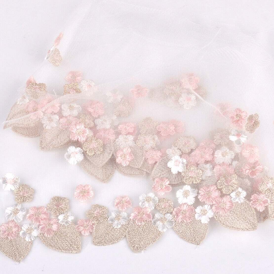 1 Yard Embroidered Leaf Flower Tulle Lace Edge Trim Sew Wedding Bridal Dress Li