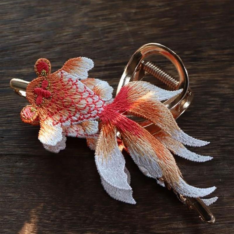 Alloy Hair Clip for Women Large Embroider Koi Barrettes Non Slip Hair Jaw Clip