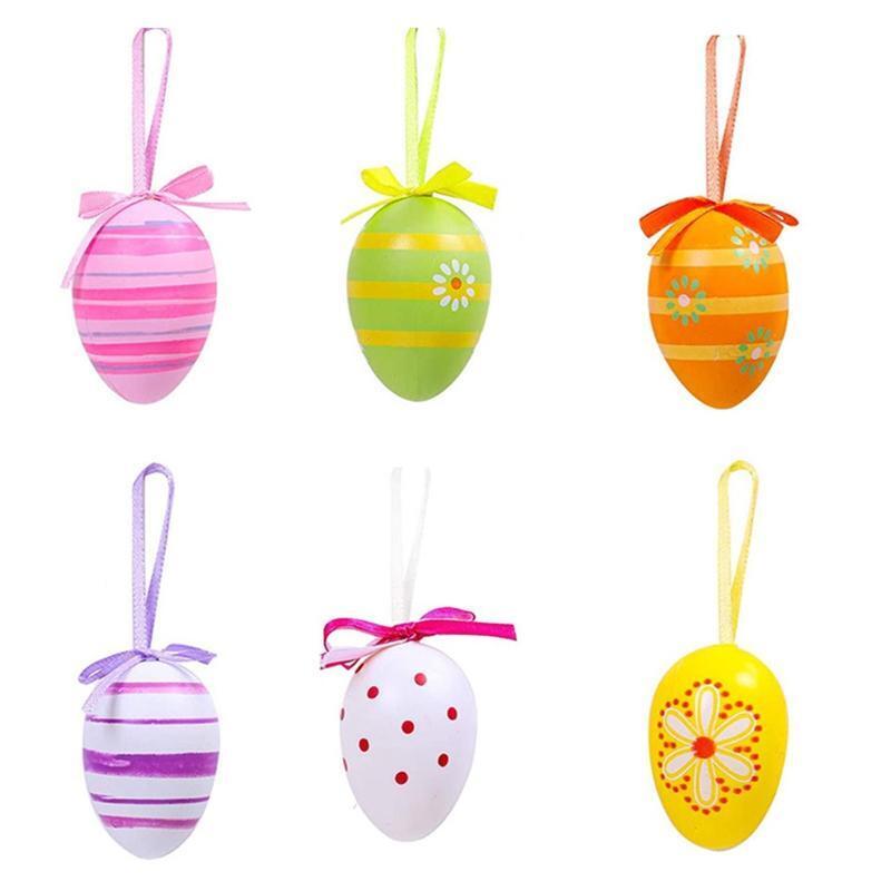 Easter Egg Pendants 6 Pcs Plastic Colorful Painted Eggs Ornament Crafts