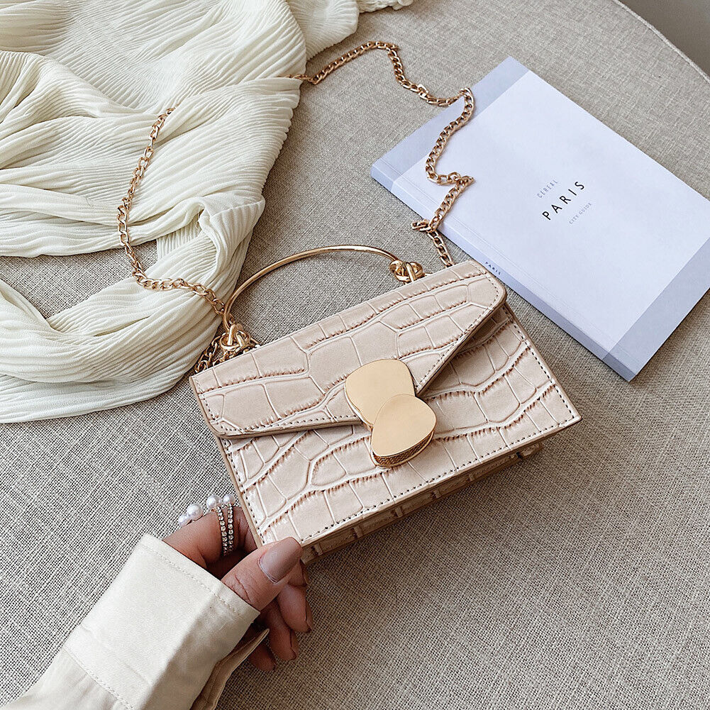 Elegant Women Stone Leather Shoulder Handbag Chain Messenger Bags (Camel)