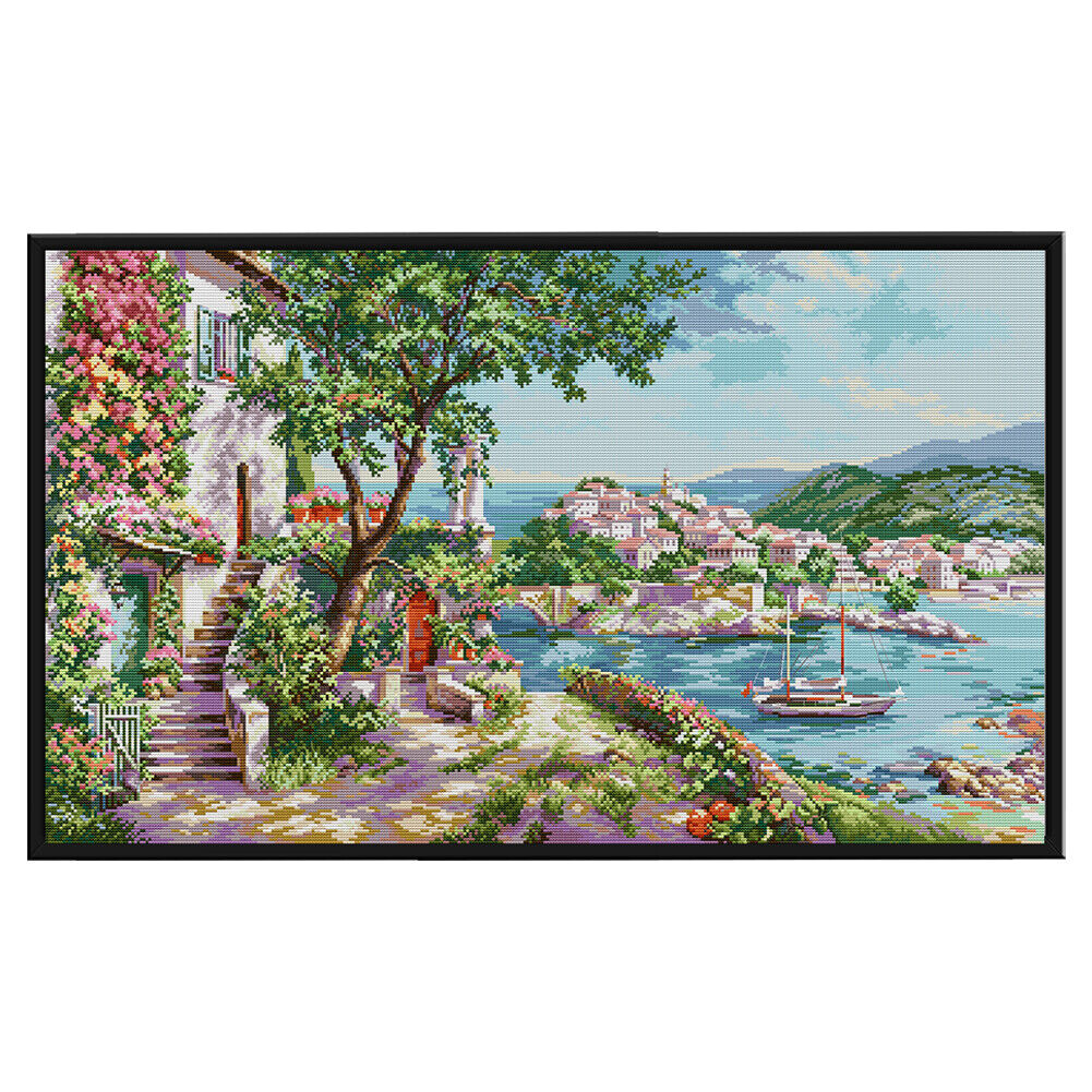 DIY Mediterranean Sight Scenery Printed Cross Stitch 14CT Full Embroidery