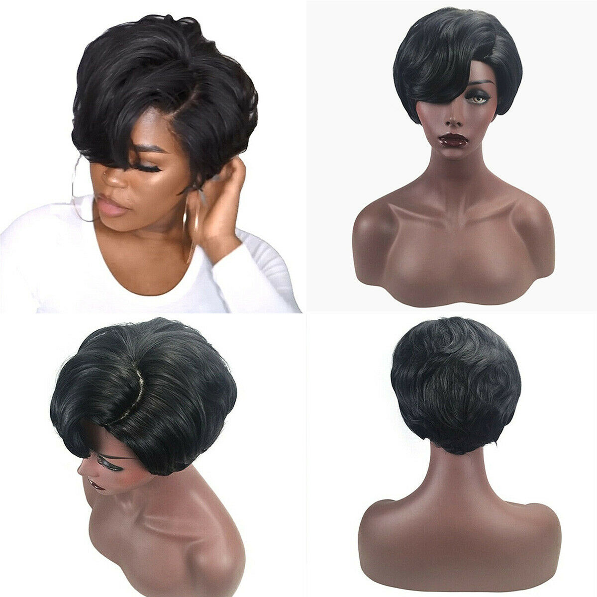 Women Black Heat-Resistant Hair Wig Natural Straight Hair Short Synthetic Wigs