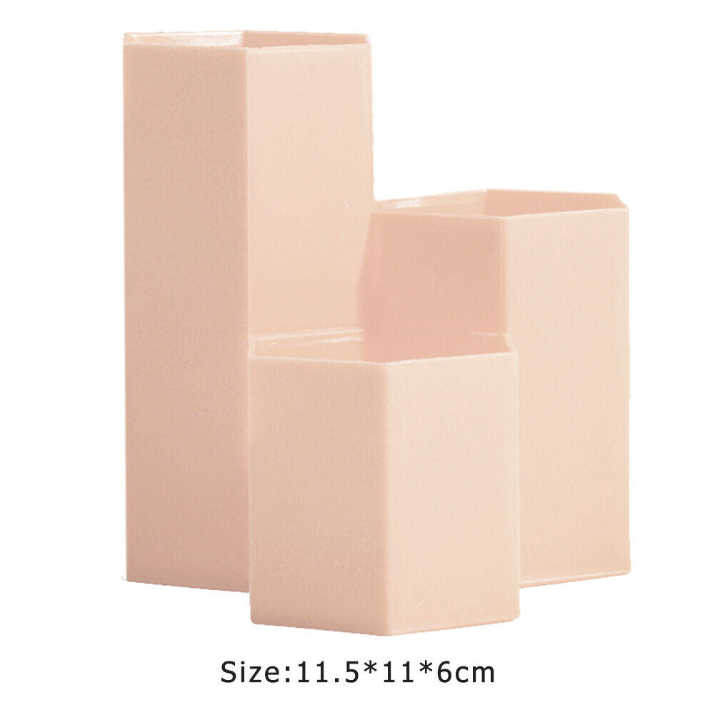 3 Lattices Makeup Brush Storage Box Cosmetics Pen Holder Organizer (Pink)