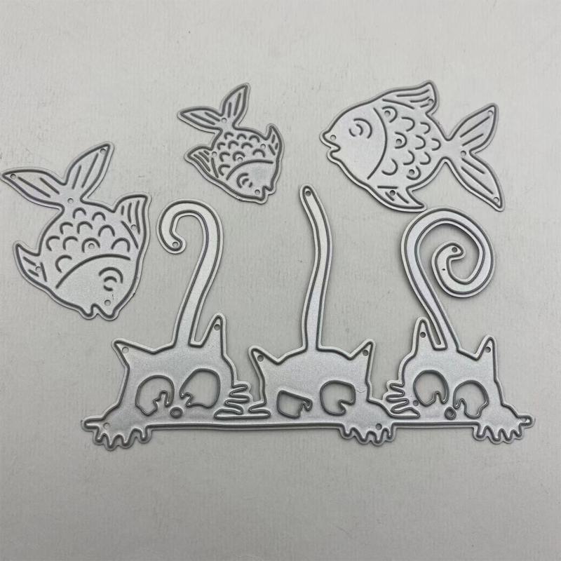 Cartoon Cat Fish Cutting Dies Stencil Metal Scrapbook Album Paper Card Template