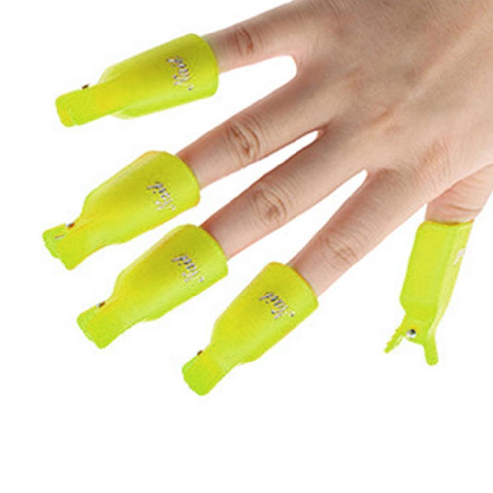 10pcs Plastic Nail Art Soak Off Cap Clip UV Gel Polish Remover Tool (Yellow