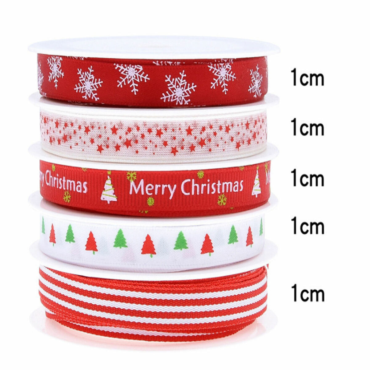 5Pcs Christmas Ribbon, Grosgrain Satin Fabric  Ribbons for Crafts Holiday