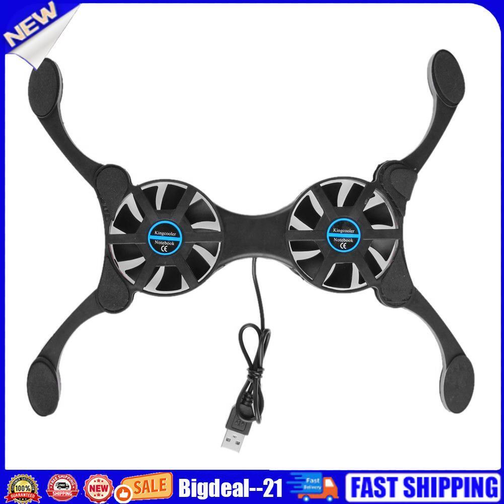 Notebook Computer Foldable Cooler Silent Laptop Dual Cooling Fan Black
