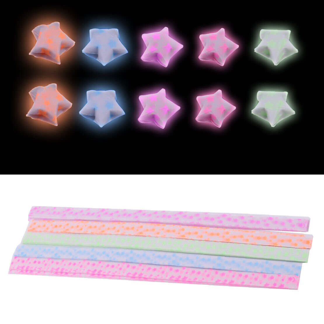 100x Luminous Origami Lucky Star Paper Crafts Folding Ribbons Christmas Gifts Li