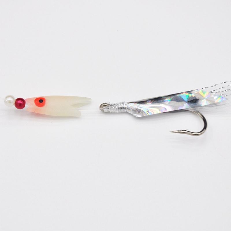 5 Pcs Fishing Lures Bait Luminous Fishing Hook Feathers Bass Cod Fishing Lures