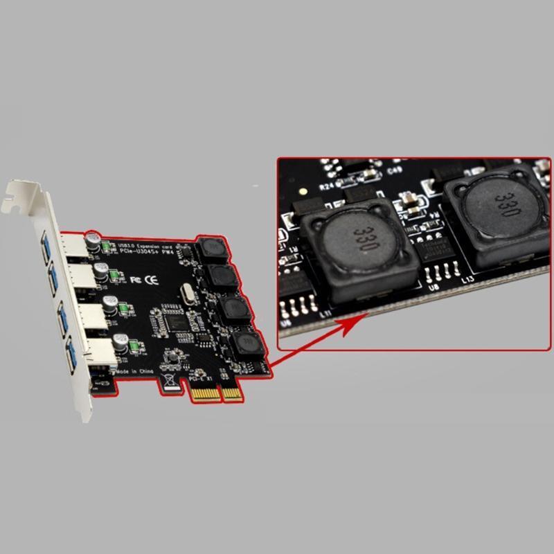4-Port PCI-E to USB 3.0 PCI Express Expansion Card PCIE Card Speed Up to 5Gbps