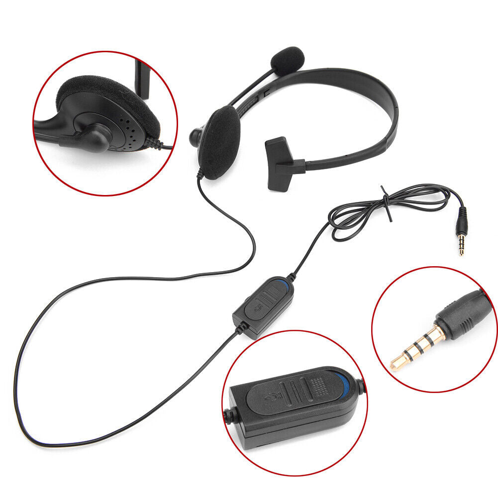 3.5mm Wired Monaural Headset with Noise Cancelling Mic for PS4 Controller
