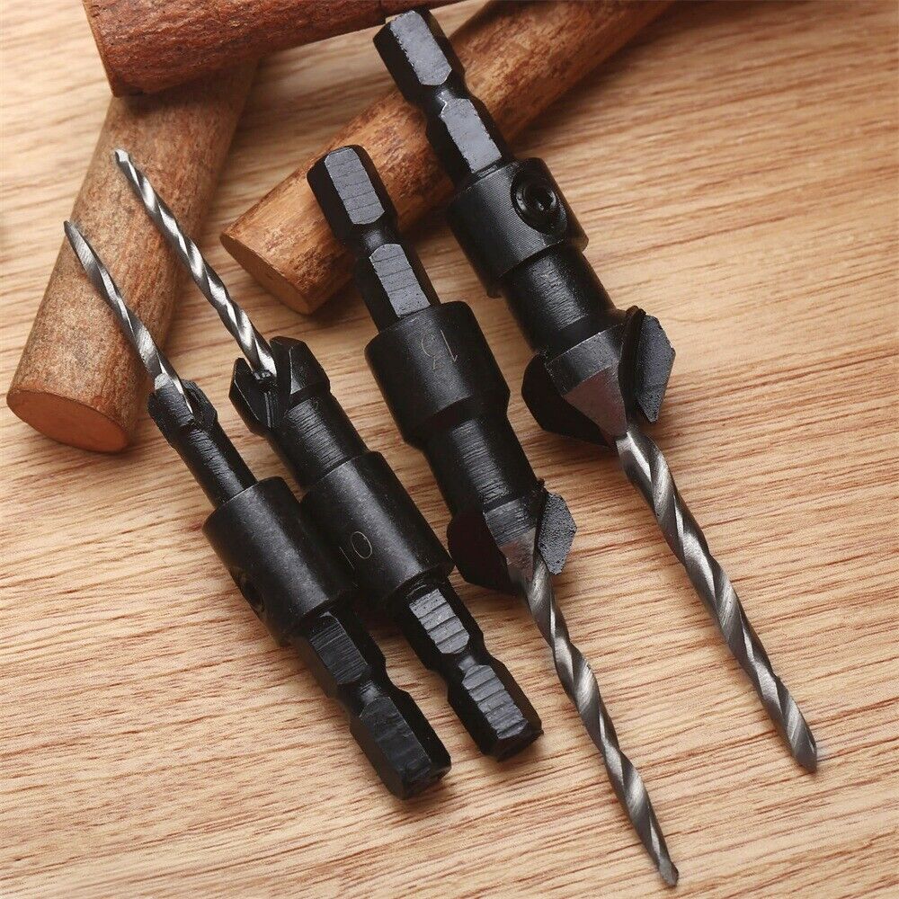 4Pcs HSS #6 #10 #13 #16 Woodworking Drill Bits Kit Countersink Tool Quick Change