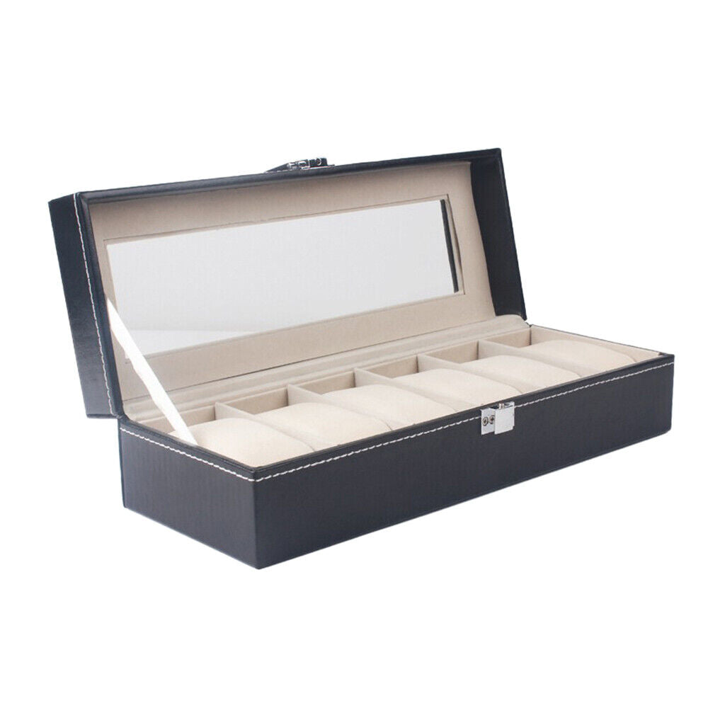 Luxury 6 Compartment Pu Leather Watches Box Jewelry Display Watch Showcase