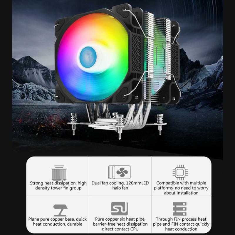 CPU Radiator Ultra Quiet Case Fan 6 Heat Pipes Silent PC Cooling Cooler 12V-4pin