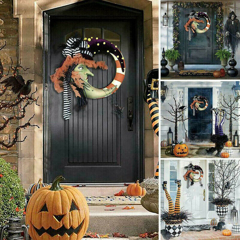 1pcs Halloween Wreath Outdoor Moon Maple Leaf Pendant Decor Door Hanging Wreath