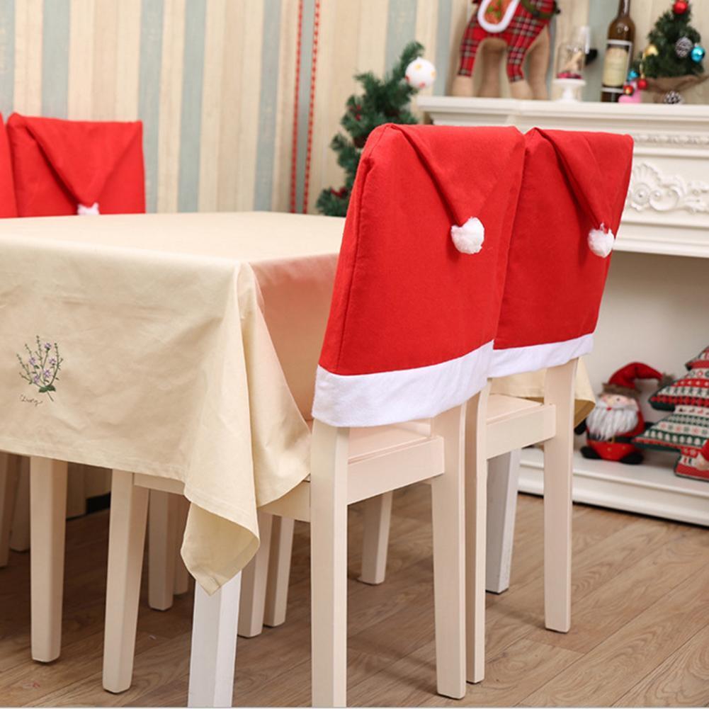 2pcs Xmas Santa Hat Chair Back Cover Home Dinner Table Art Decorative Case