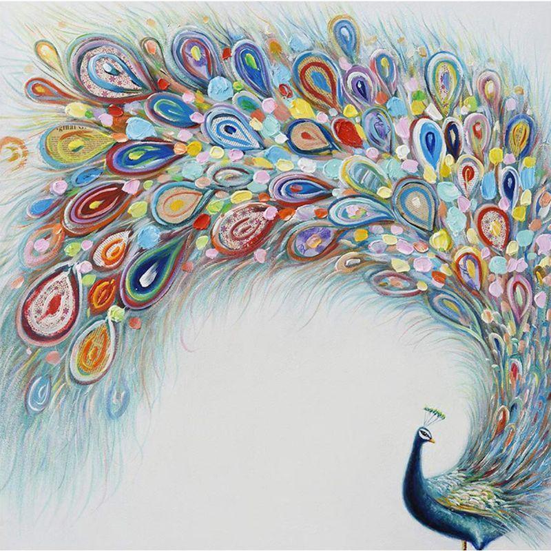 Colorful Peacock 5D Round Shaped Diamond Painting Rhinestone Crystal Kit