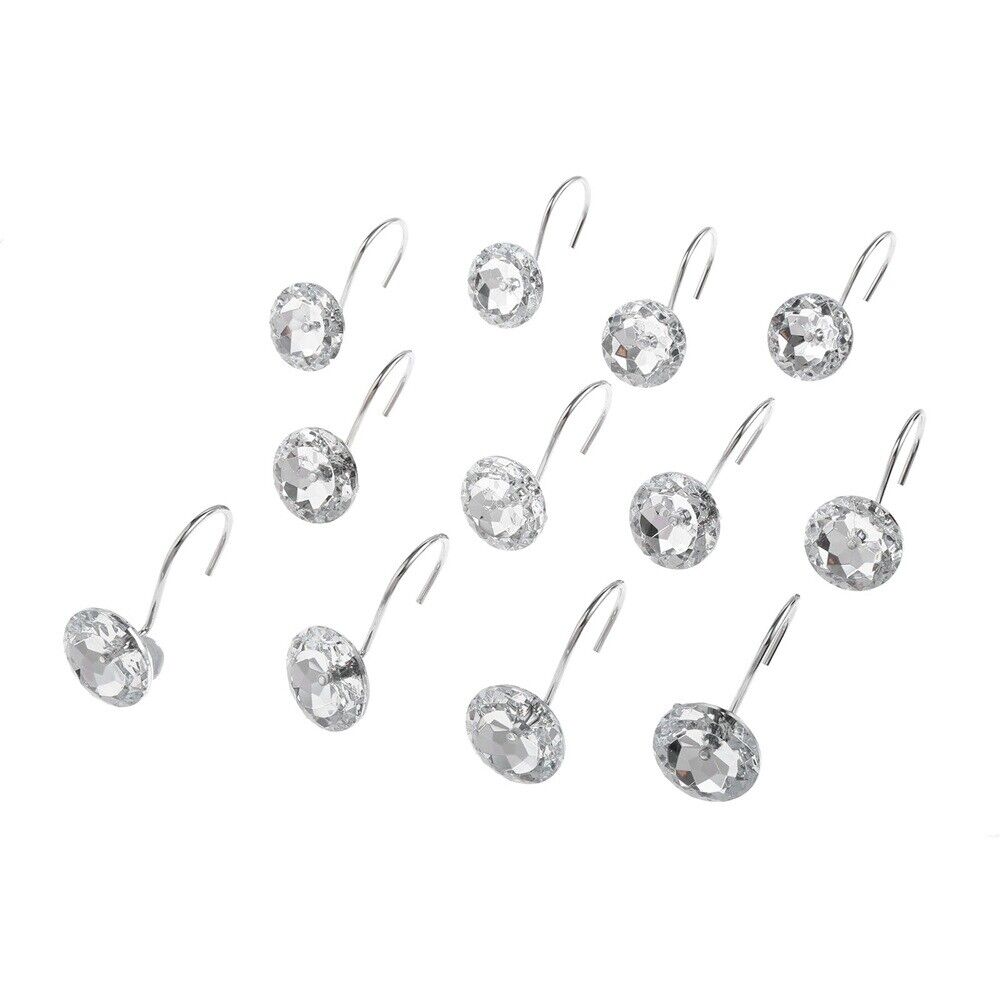 Metal Acrylic Bathroom Shower Rhinestone Shape Curtain Round Bling Glide Rings