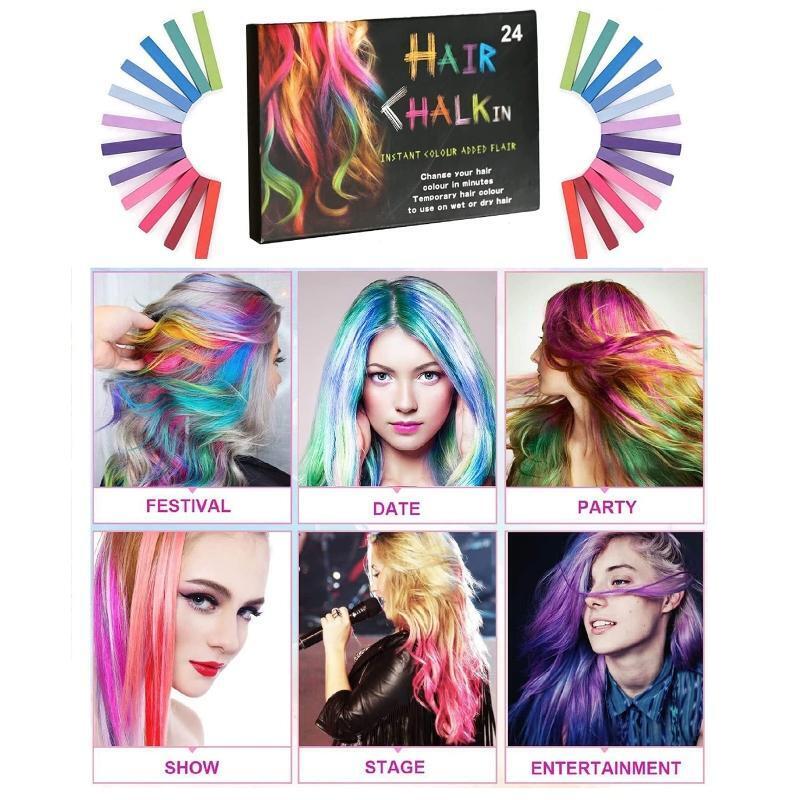 24 Colors Temporary Hair Chalk Bright Hair Color Dye Washable Hair Chalks Gift