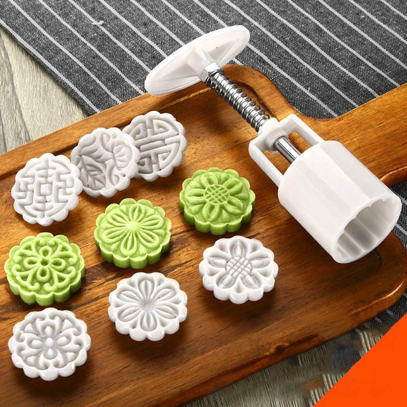 6pcs Flower Stamps 25g Mooncake Barrel Mold Hand Press Moon Cake Pastry DIY