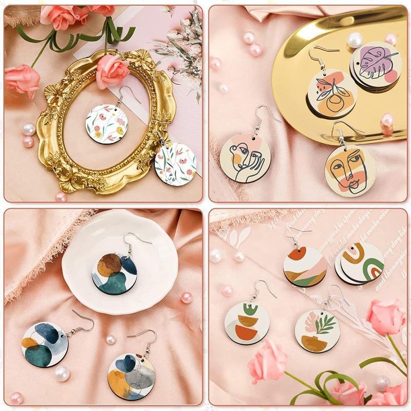 50Pieces Sublimation Blank Earrings Wood Round Charm for Halloween Xmas