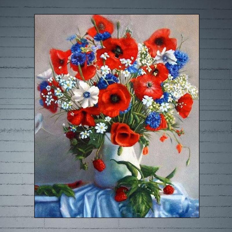 Flowers DIY Digital Oil Painting Paint By Number Canvas Room Home Decor No Frame
