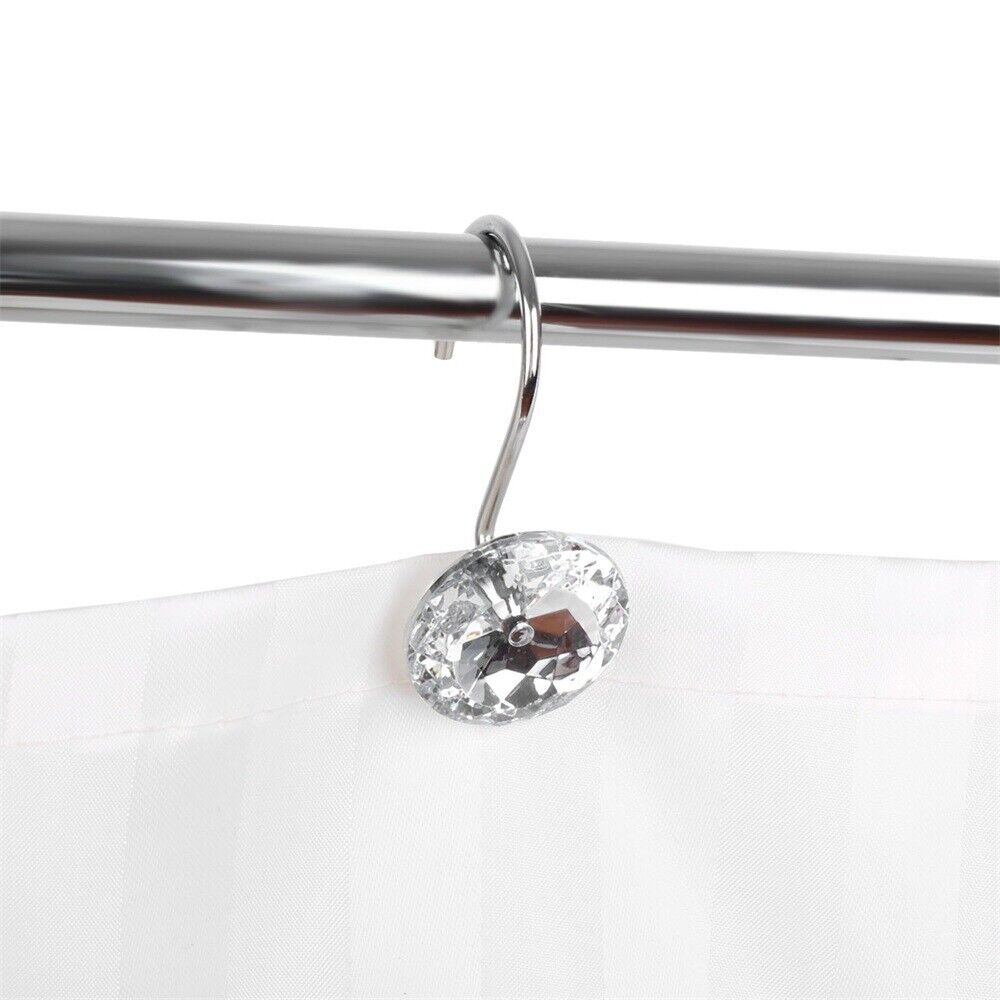 Metal Acrylic Bathroom Shower Rhinestone Shape Curtain Round Bling Glide Rings