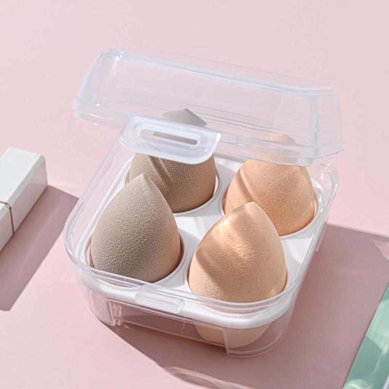 Transparent 4 Grids Travel Beauty Powder Puff Storage Box Makeup Egg Drying Case