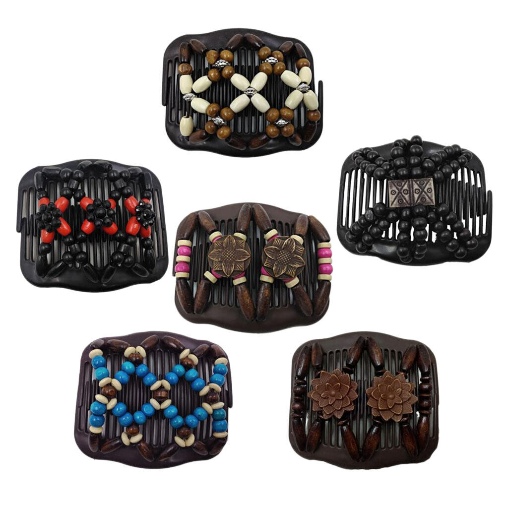 6Pcs Elastic Double  Comb with Wooden   Clip  Jewelry
