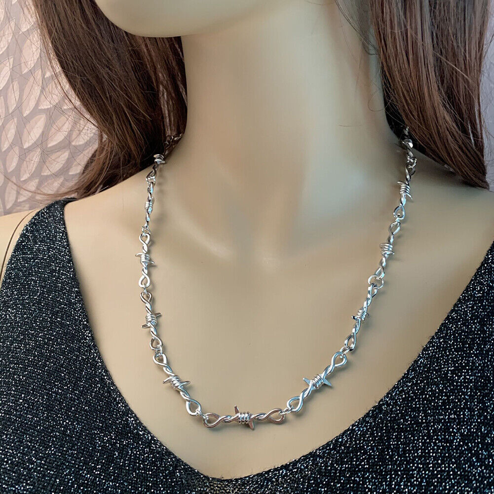 Barbed Wire Necklace Men Women Hip-Hop Punk Style Chain Choker Jewelry (1)