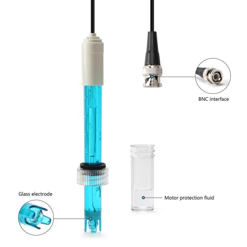 Long Body pH Electrode with BNC Socket Probe 100cm Cable 0-14pH for PH Meter