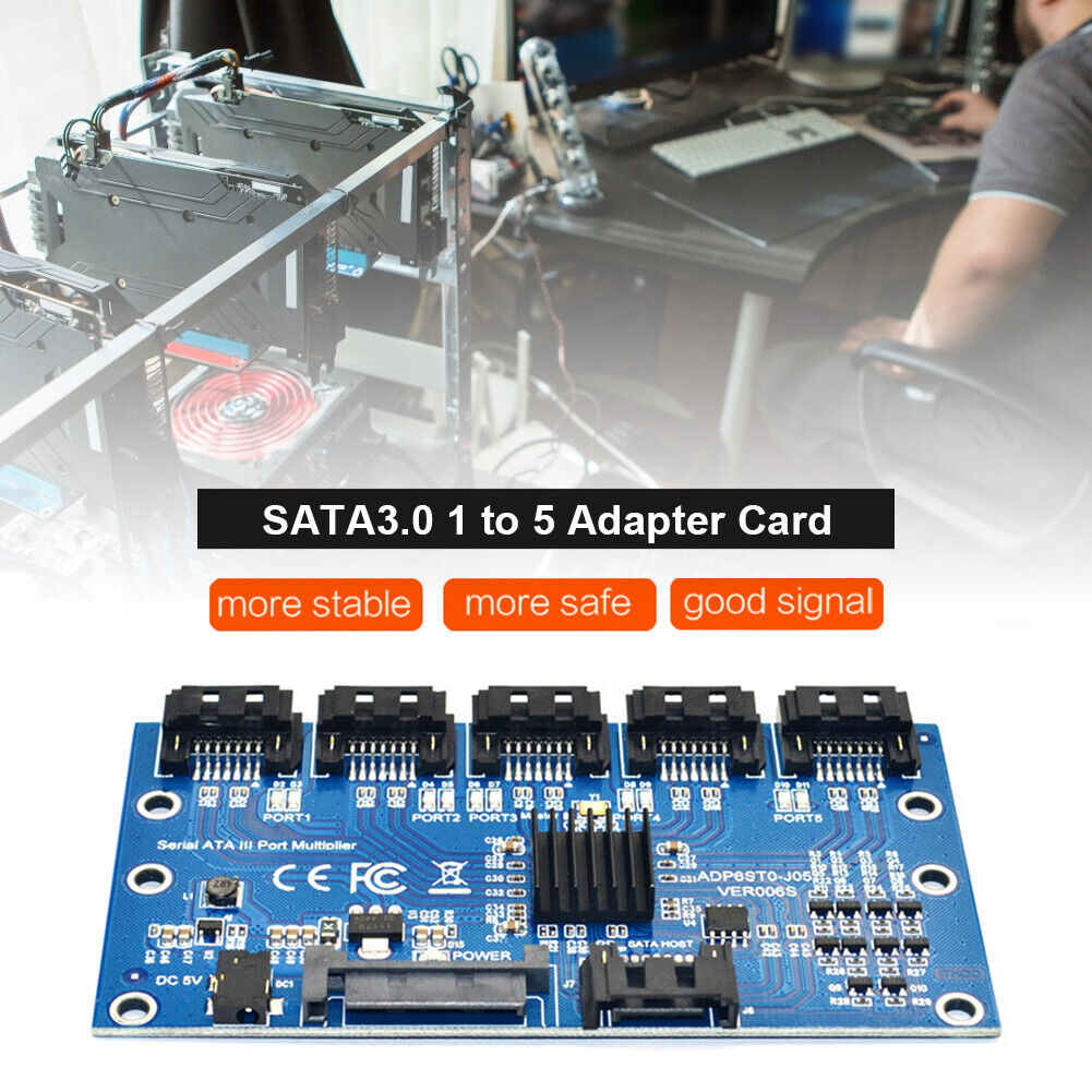 SATA Expansion Card 1 to 5 Port SATA3.0 Motherboard 6Gbps Riser Hub Adapter