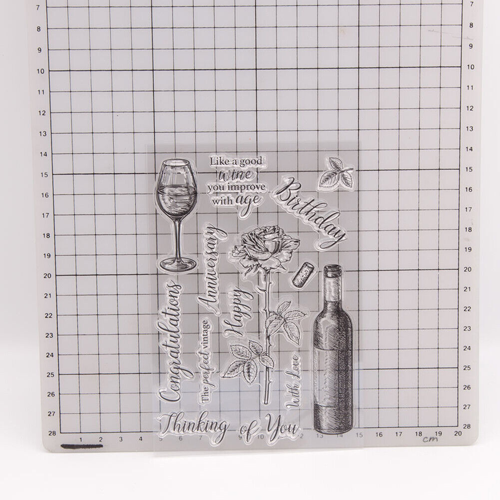 Red Wine Glass Paper Cut Dies Metal Stencil Clear Silicone Seal Stamp Mold