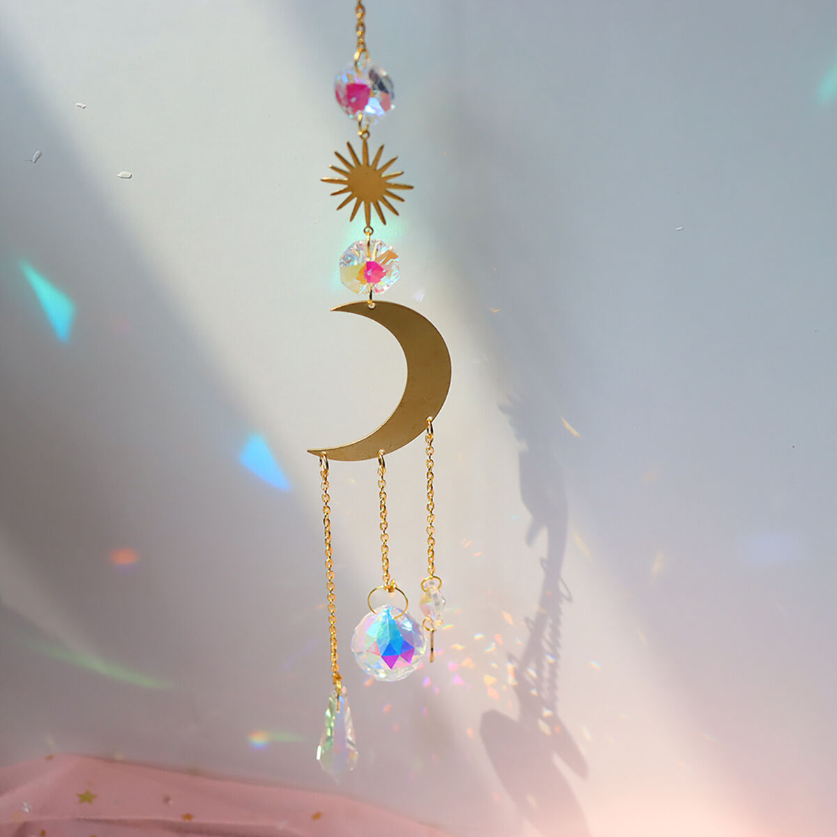 Crystal Ornaments - 4 Pieces Hanging Drop Ornaments Sets Decoration - Moon