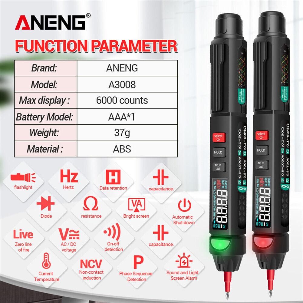 A3008 LCD Digital NCV Multimeter 6000 Counts AC/DC Voltage Diode Tester Pen