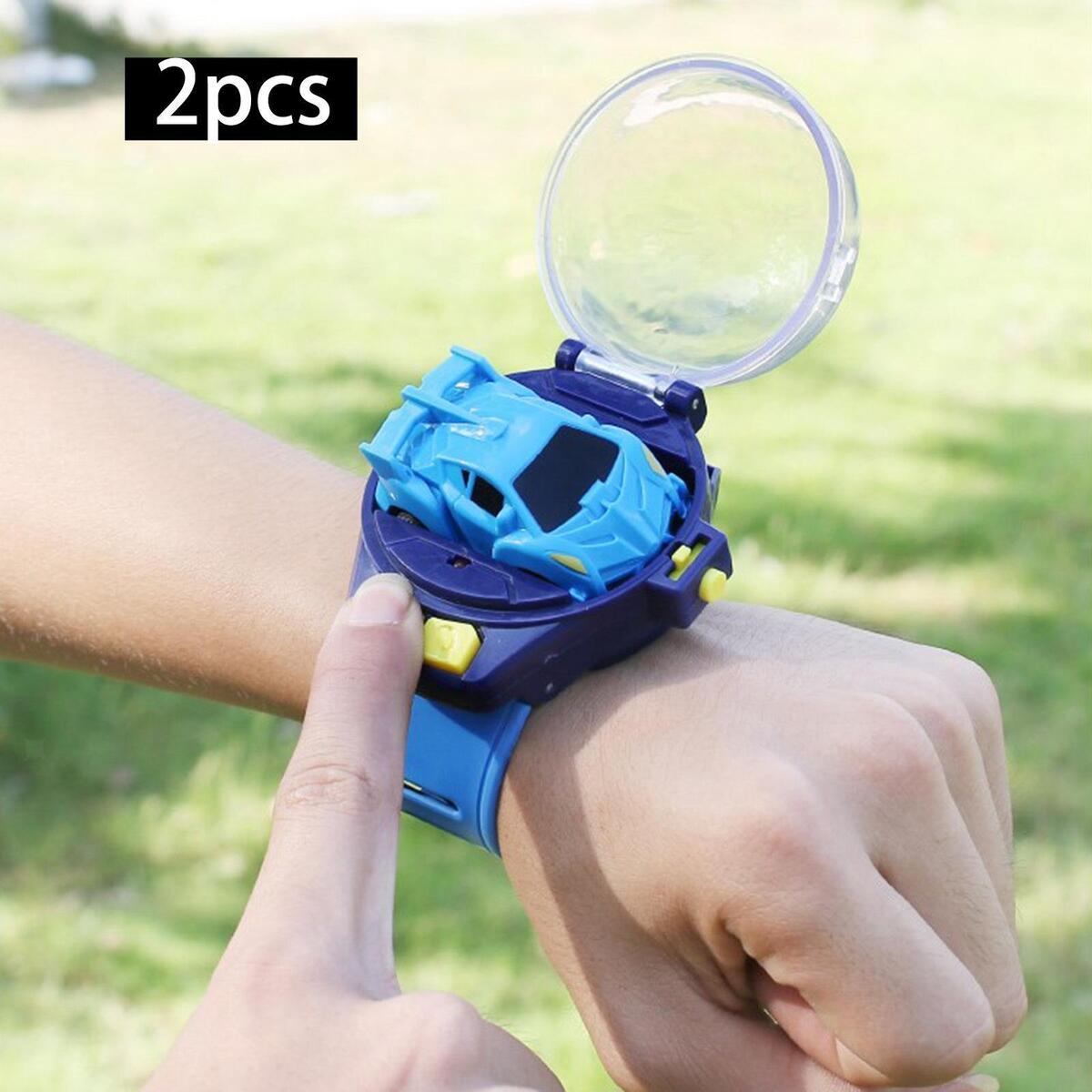 2pcs Mini Cartoon RC Small Car Analog Watch for Kids Toddlers Children Blue